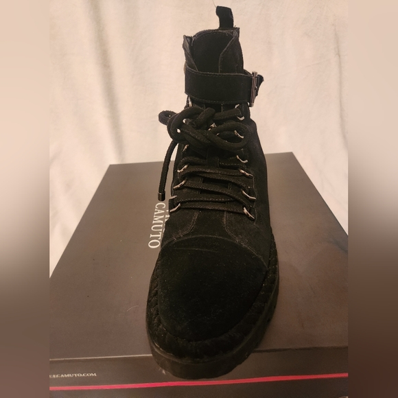 Vince Camuto Black Leather Suede Ruenalee Combat Boots Women Size 11 - Picture 3 of 11